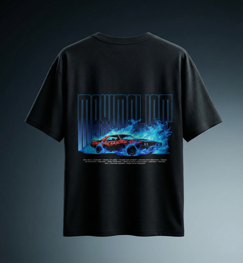 "Maximallon" Blue Flame Graphic Oversized T-Shirt