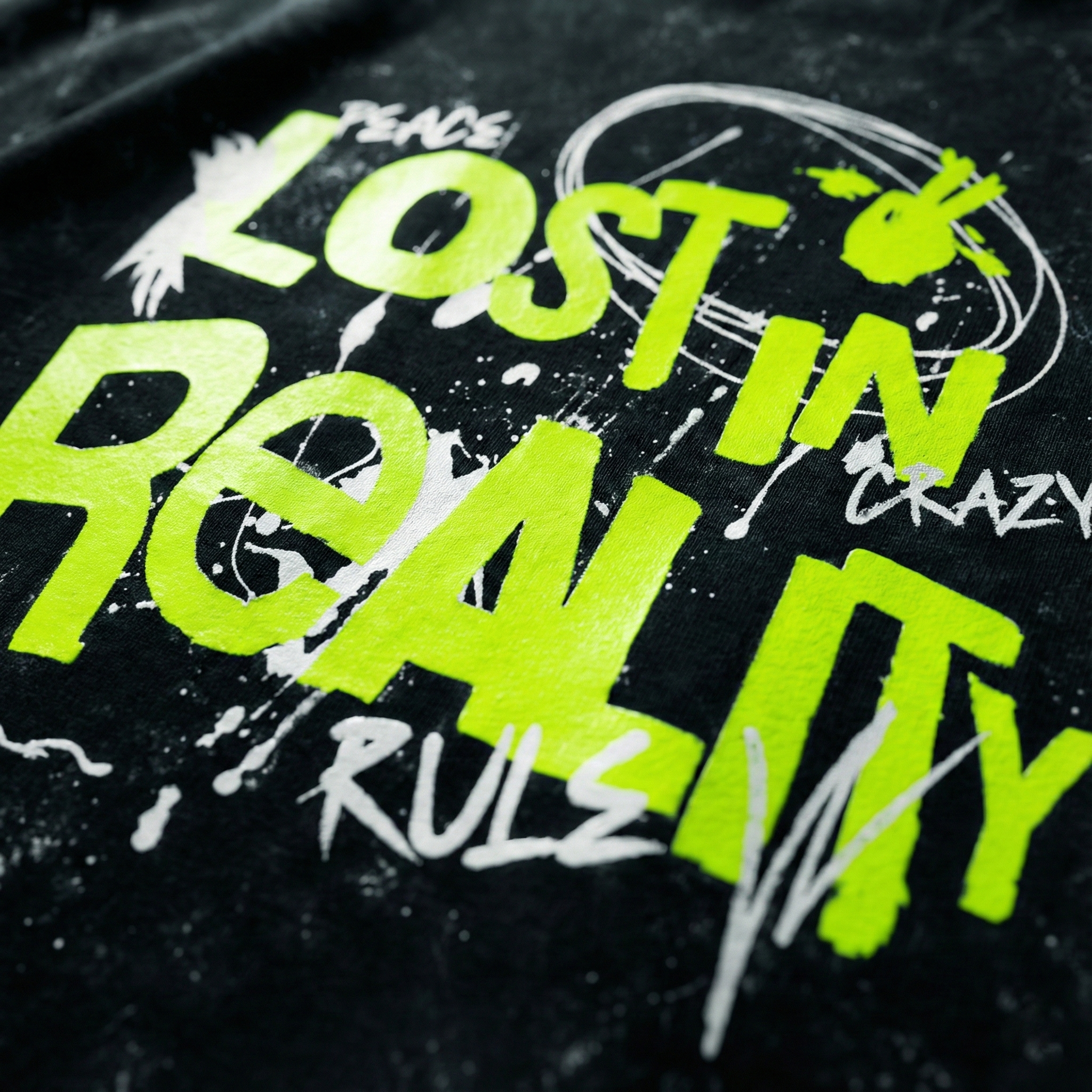 "Lost In Reality" Neon Graphic Acid Wash Oversized Tee