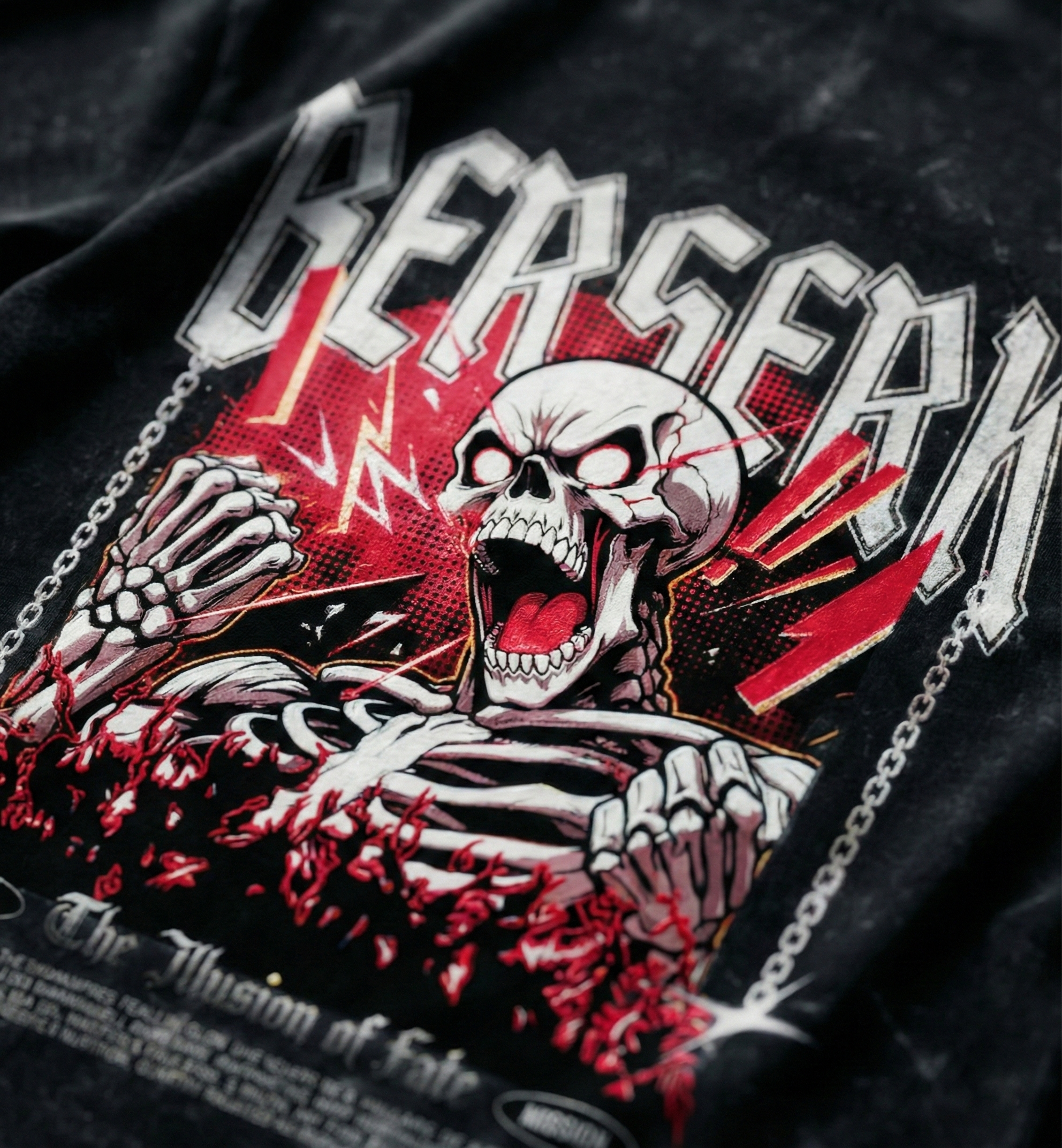 "BERSERK" Skeleton Graphic Acid Wash Oversized Tee