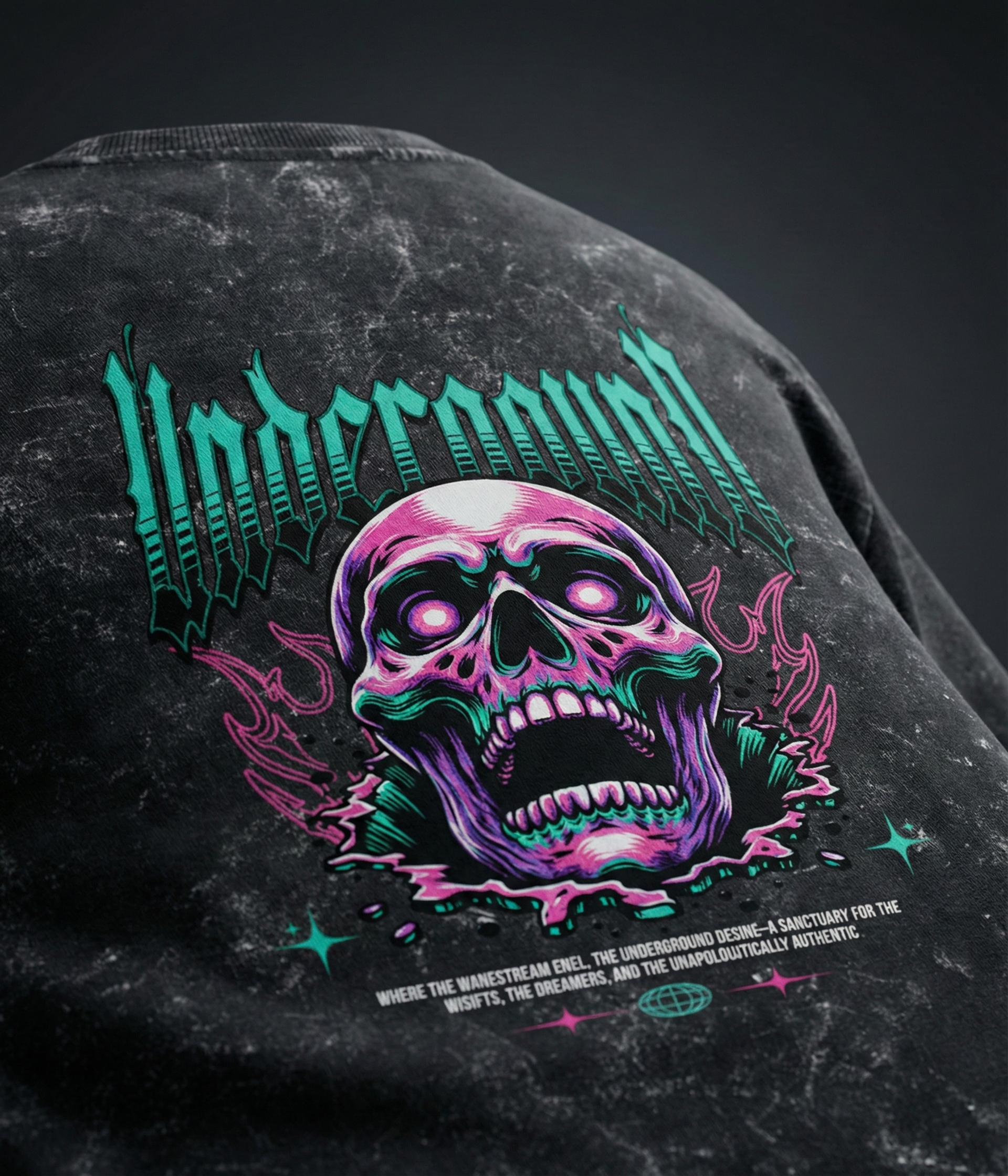 "Underground" Neon Skull Acid Wash Tee