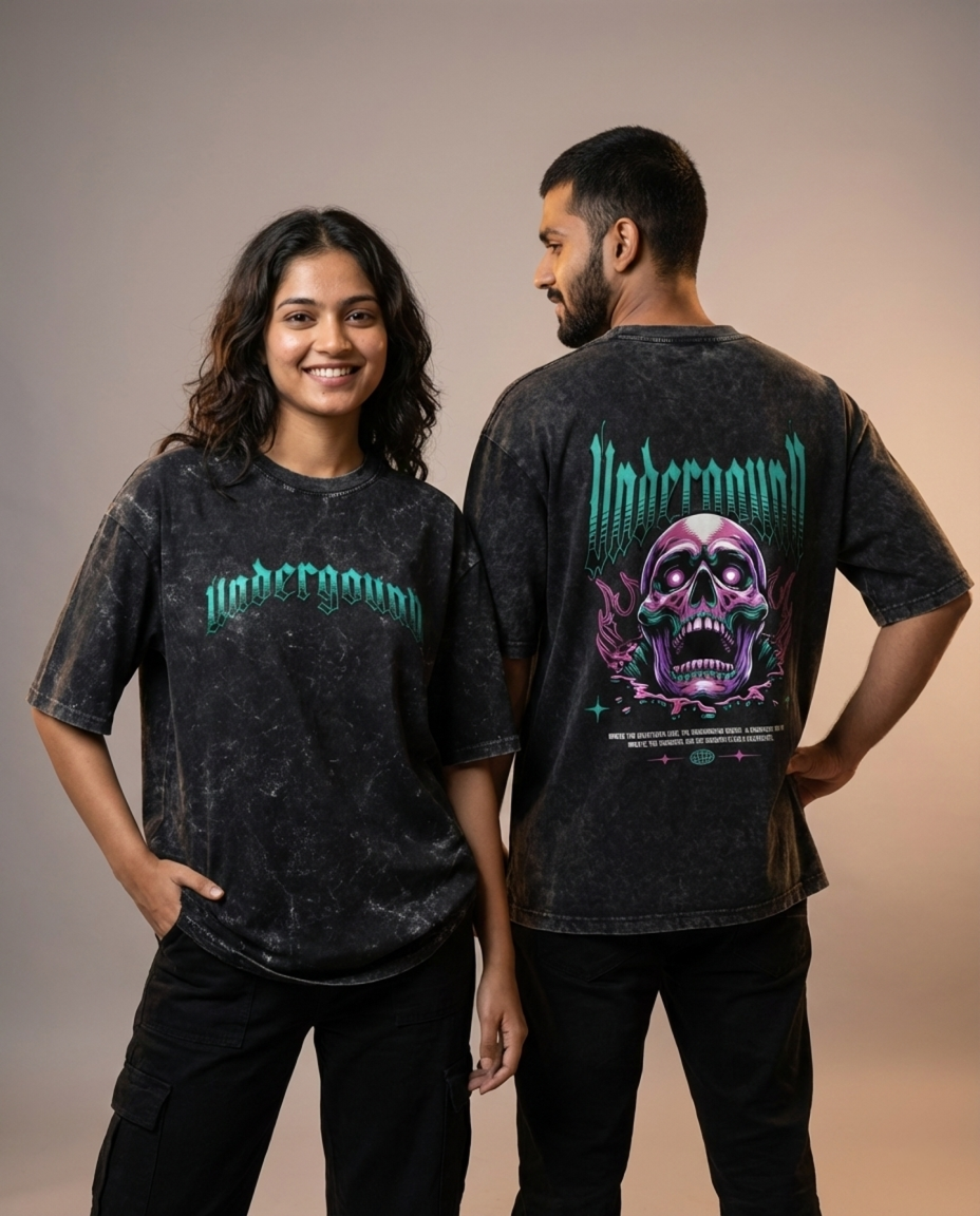 "Underground" Neon Skull Acid Wash Tee