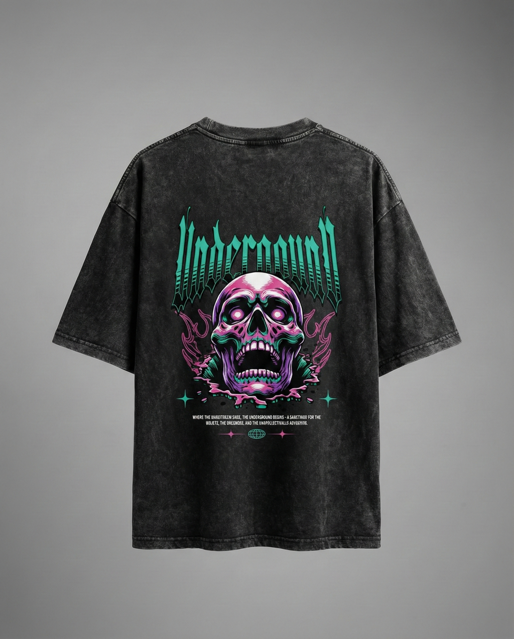 "Underground" Neon Skull Acid Wash Tee